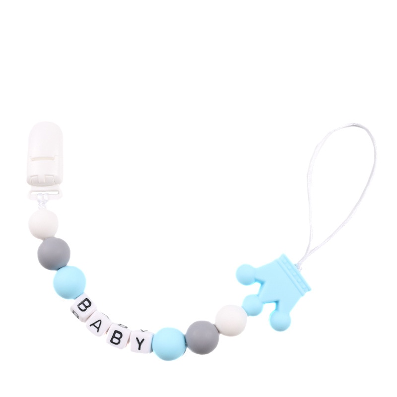 Custom Personalized Name Pacifier Clip Handmade Dummy Chain Silicone Crown Teether Baby Teething Toy Newborn Chew Gift