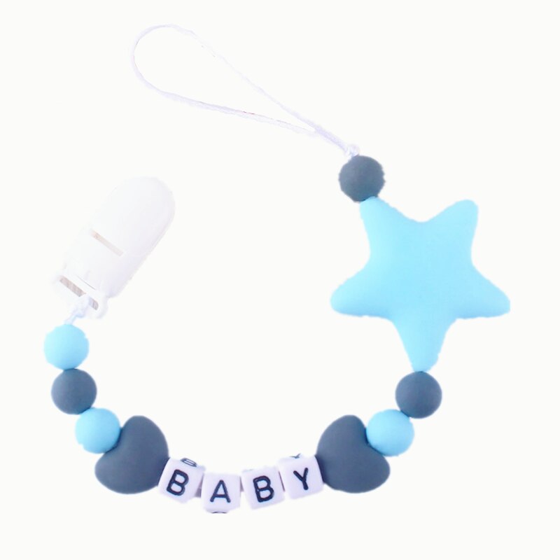 Customized Name Baby Pacifier Chain Star Silicone Beads Dummy Clip Holder Cute Pacifier Clips Soother Chains for Baby Chew BPA