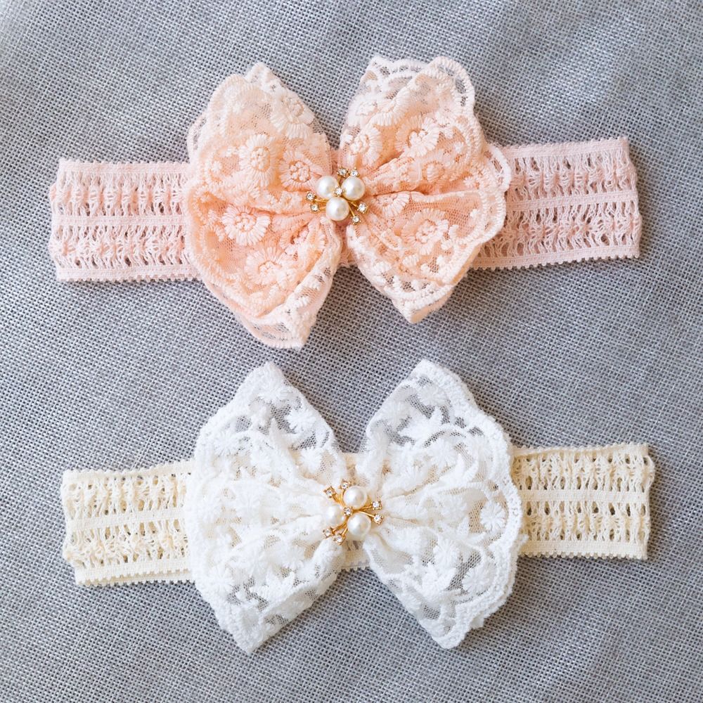 New Lace Bow Baby Headband Baby Girl Cute Pearl Hair Band Elastic Infant Turban Newborn Baby Hair Accessories