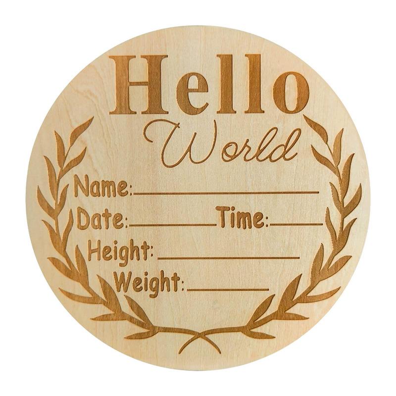 1pc Wooden Hello World Birth Announcement DIY Sign Wood Baby Milestone Card Recording Cards Baby Photography Props Birth Cards