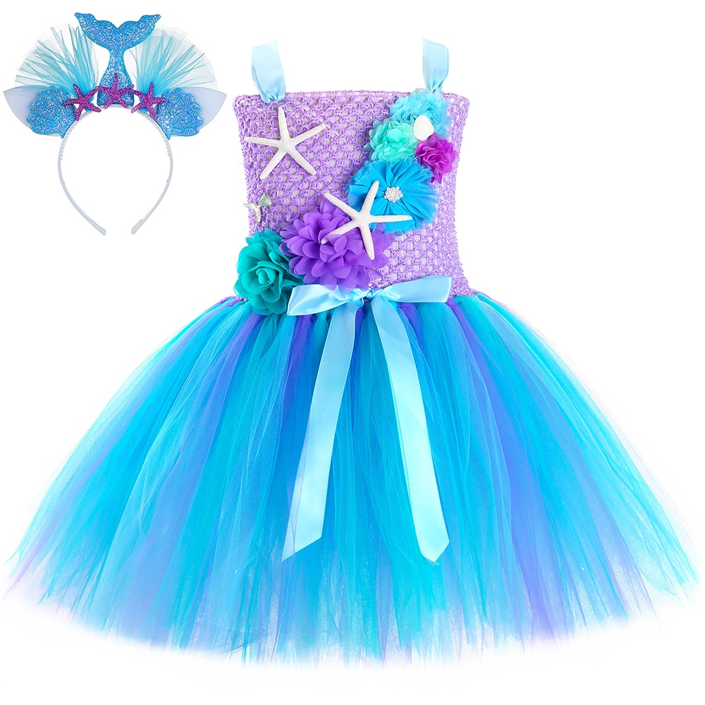 Mermaid Dress for Girls Under The Sea Birthday Party Gown Little Mermaid Princess Tutu Dress Halloween Costume for Kids Clothes