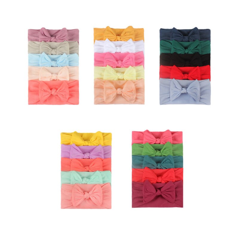 5Pcs/set Baby Girls Elastic Hair Bands Baby Headband Cute Bowknot Turban Solid Color Newborn Soft Nylon Hair Accessories