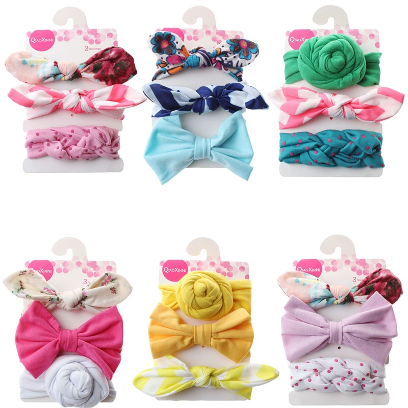 3Pcs Baby Headband Cotton Print Newborn Girl Headdress Elastic Bownot Hair Band Toddler HeadWrap Accessories