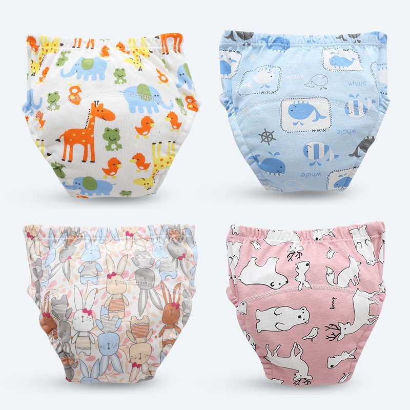 Baby Potty Toilet Training Pants Nappies Cartoon Boys Girls Underwear Cotton TPU WaterProof Panties Reusable Diapers Cover