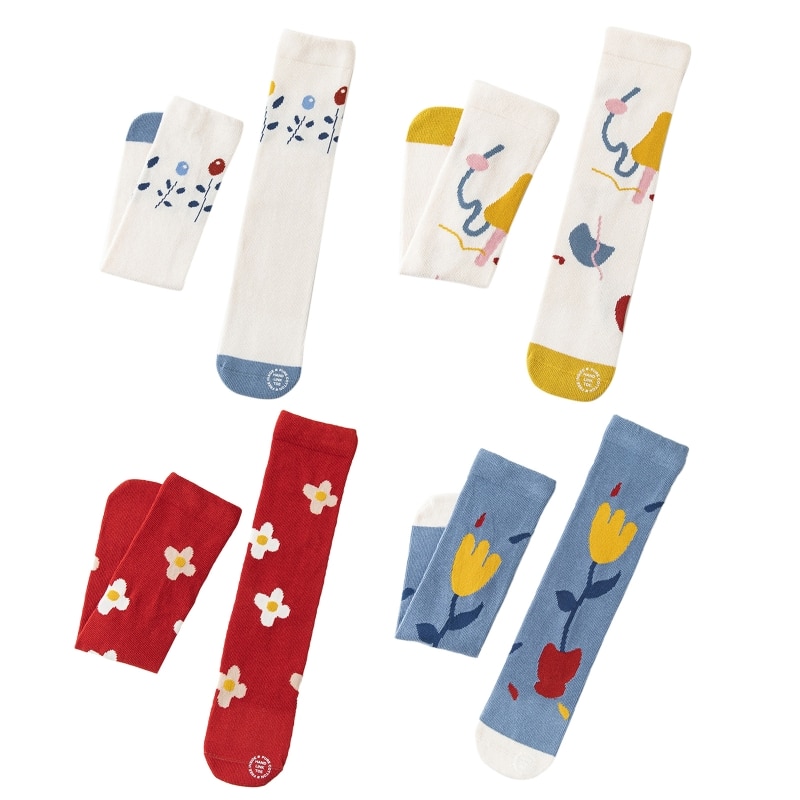 Baby Children Kids Middle Tube Socks Flower Printed Spring Autumn Warm Stocking Knee High Tube Sox for Kids Boys Girls Stockings
