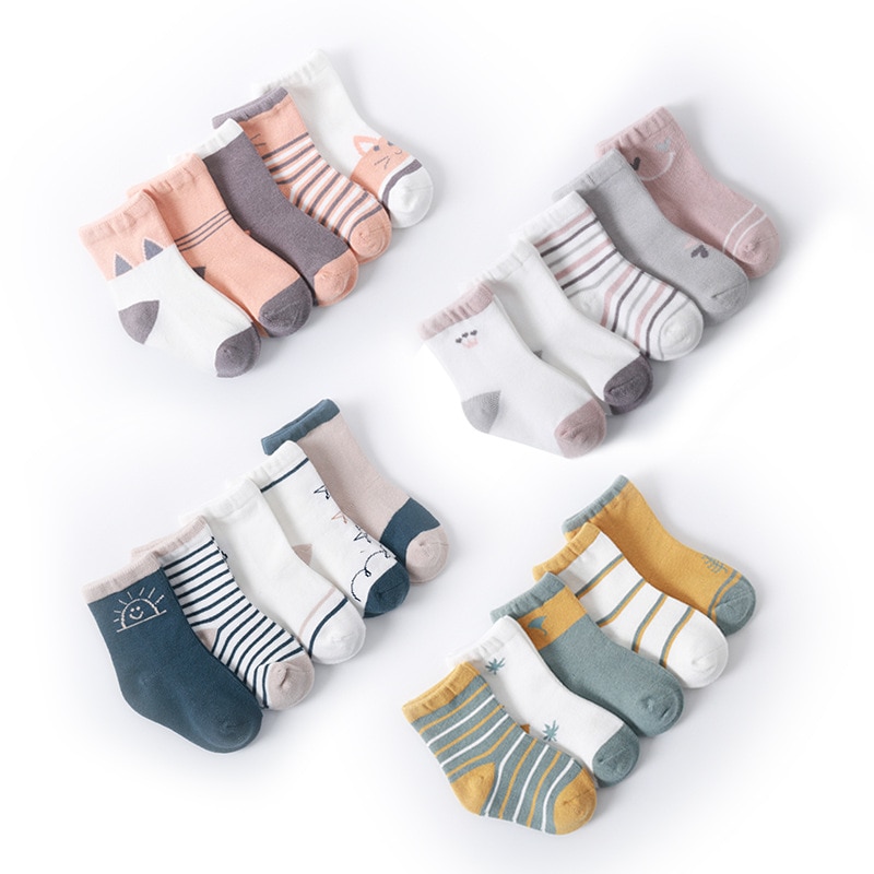 5Pairs/set Baby Boys Girls Socks Cute Cartoon Cotton Breathable Socks Children Newborn Infant Toddler Kids Socks 0-8years Old
