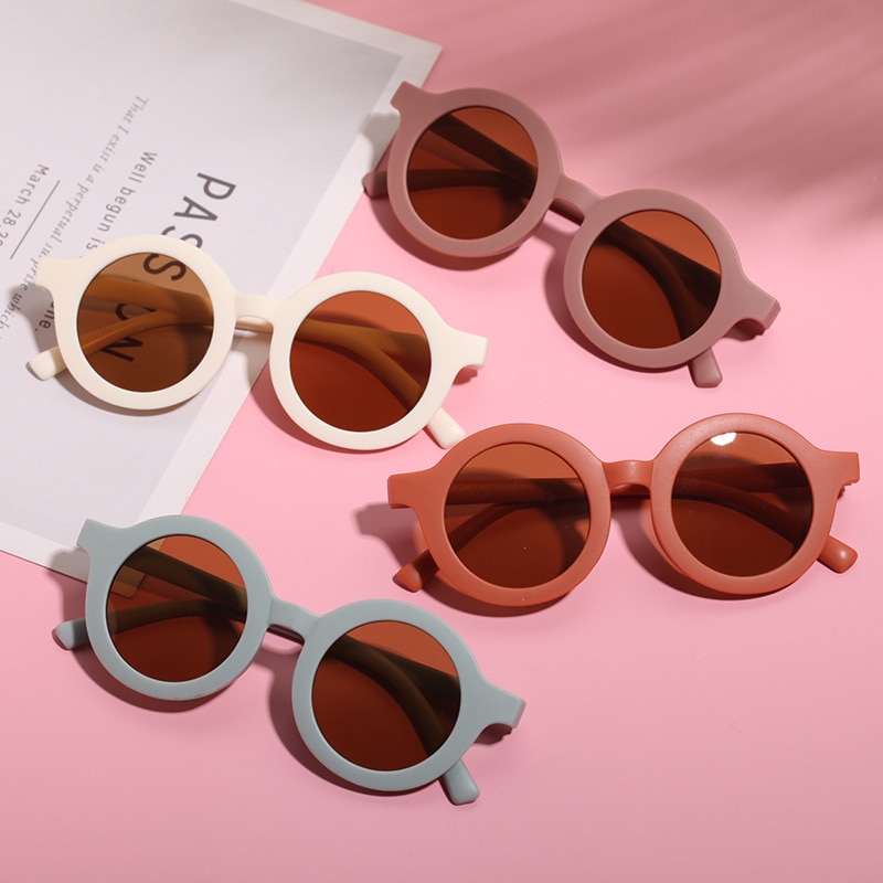 Little Kids Summer Sunglasses Matte Retro Splice Round Frame Anti-UV Sunglasses UV400 Outdoor Sunglasses for Boys Girls