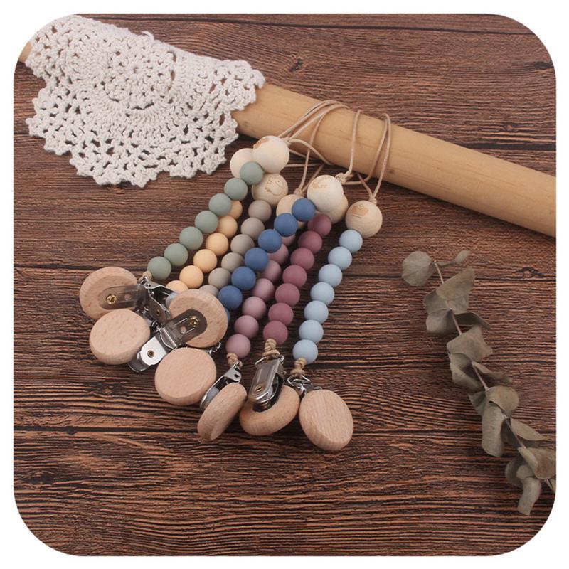 New Baby Products Beech Pacifier Clip Animal Modeling Wood Beads Silicone Beads Pacifier Chain Anti Drop Chain