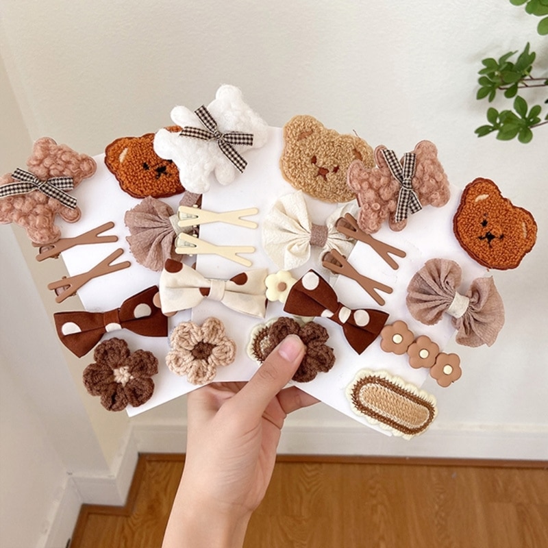 9pcs/set Girl Cute Hair Clip Set Bear Hair Barrettes Hair Clips For Girl Flower Hair Clips Kid Hair Clip Bow Barrettes
