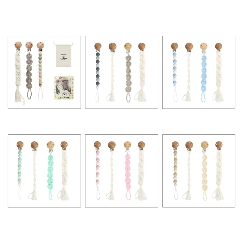 Y55B Teething Bead Pacifier Clip Set Nipple Holder Baby Dummy Chain Soother Clip