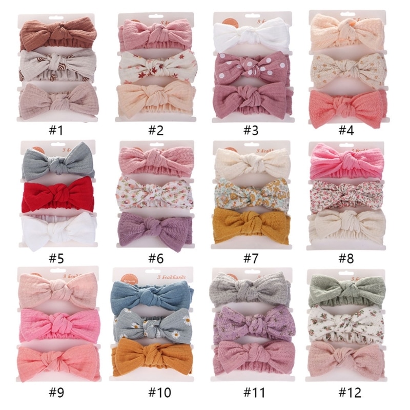 Y55B 3pcs Elastic Headbands Bowknot Hair Band Photo Props Accessories for Infant