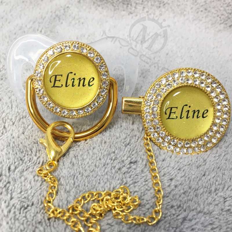 MIYOCAR custom any glitter name photo clear bling pacifier and pacifier clip black BPA free dummy bling glitter design P1-BG