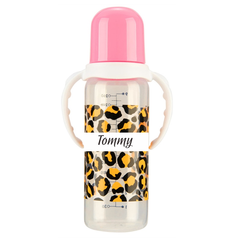 MIYOCAR personalized Leopard baby bottle BPA free plastic 260ml standard neck special gift for baby lovely feeding bottle