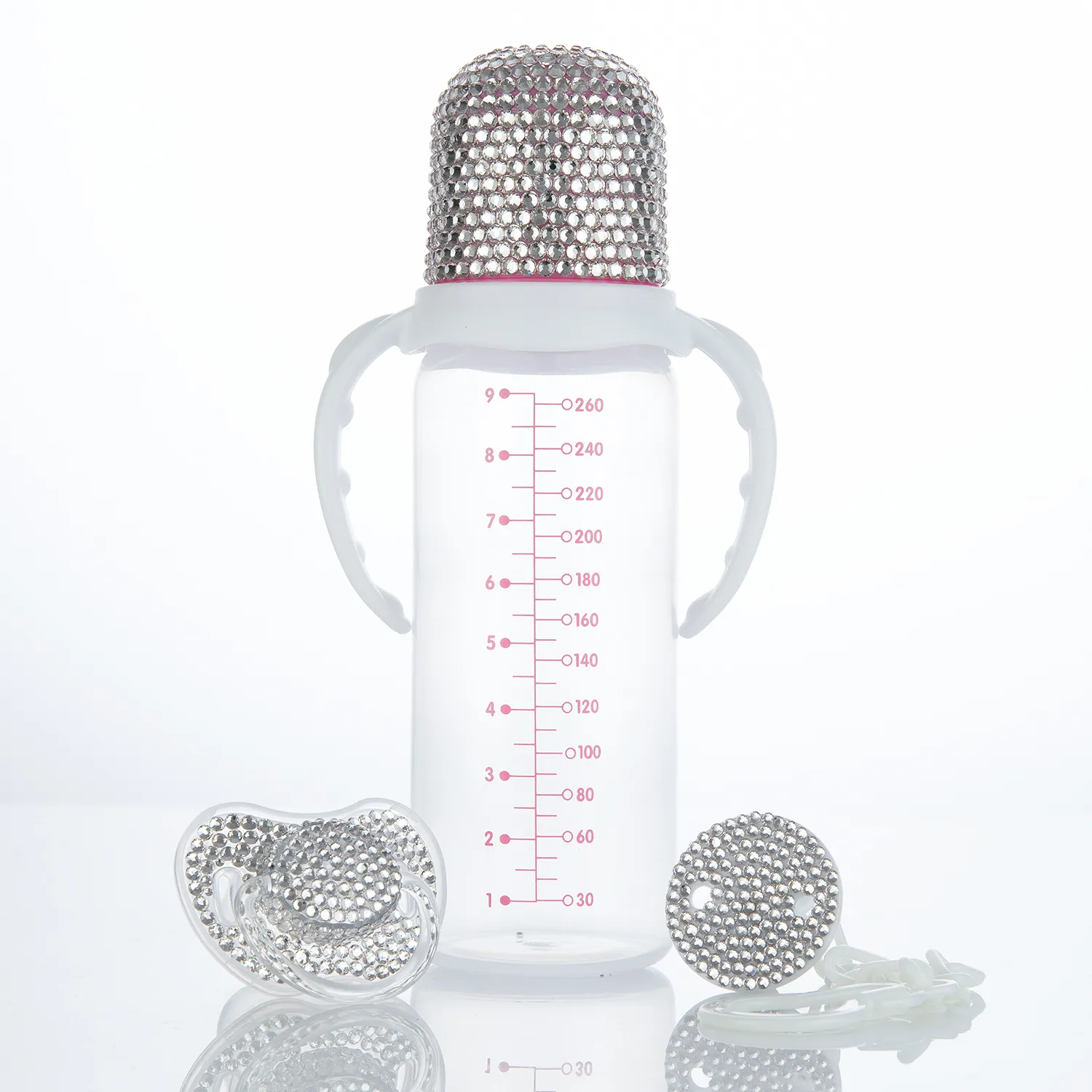 MIYOCAR Shimmering and Sparkling Bling Rhinestone Pacifier and Baby Bottle Set -Perfect Luxurious Gift for Your Little One 0-6m