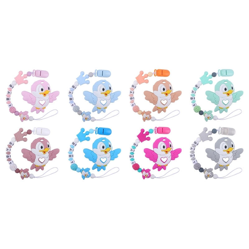 Cartoon Animal Bird Bead Pacifier Clips Soother Silicone Chewing Teether for Baby Newborn Teething Toys