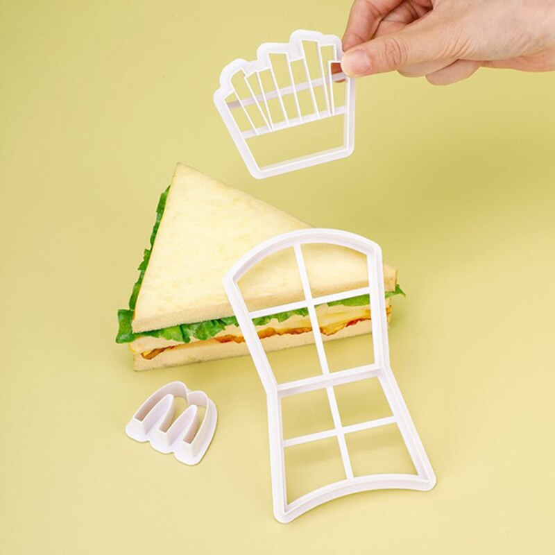3Pcs Sandwich Cookie Cutter Plastic Bakeware Fondant Cake Mold French Fries