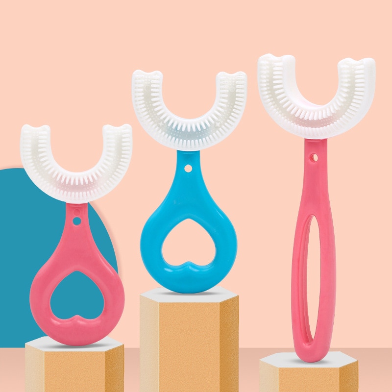 360 Degree U-Shape Baby Toothbrush with Hanlde Children Toothbrush 2-12Years Kids Silicone Teethers Oral Care Cleaning Brushes