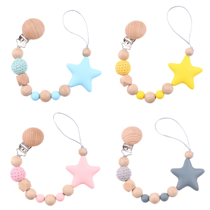 BPA Free Silicone Dummy Pacifier Clips Chain Big Star Pendant Nursing Teething Gift for Newborn Baby Boy Girl