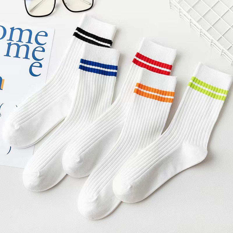 Lovers Socks Unisex Style Cotton Stockings Four Seasons Colorful Stripes White Socks High Cylinder Simplicity Versatile Sports