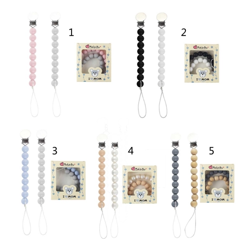 Pacifier Clip Teething Bead Anti-Lost Chain Nipple Clip Toddlers Teething Gift