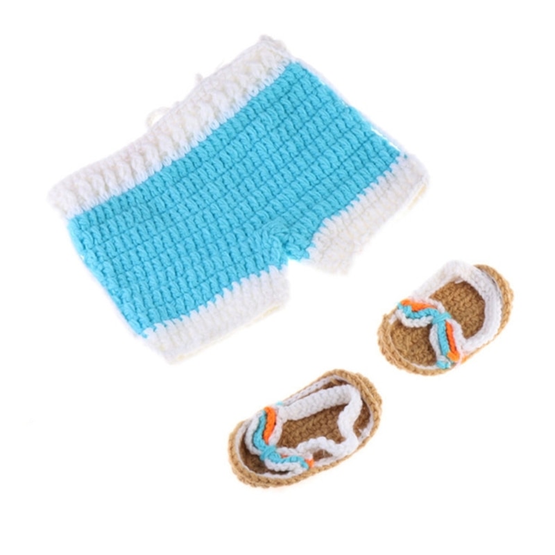Cute Beach Swim Trousers Knitted Shoes Newborn Baby Girl Boy Photo Props Outfits Drop shipping