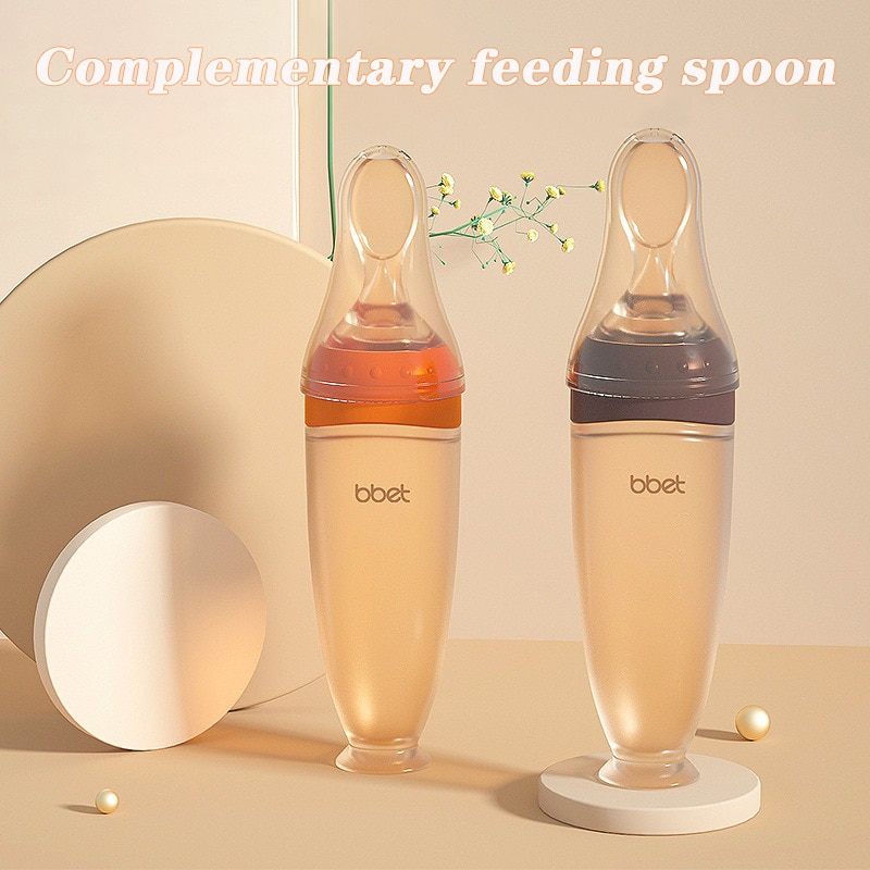 Baby Feeding Spoon Bottle Silicone Food Supplement Children Rice Paste Cute Soft Non-slip for Boy Girl Kid Food Container