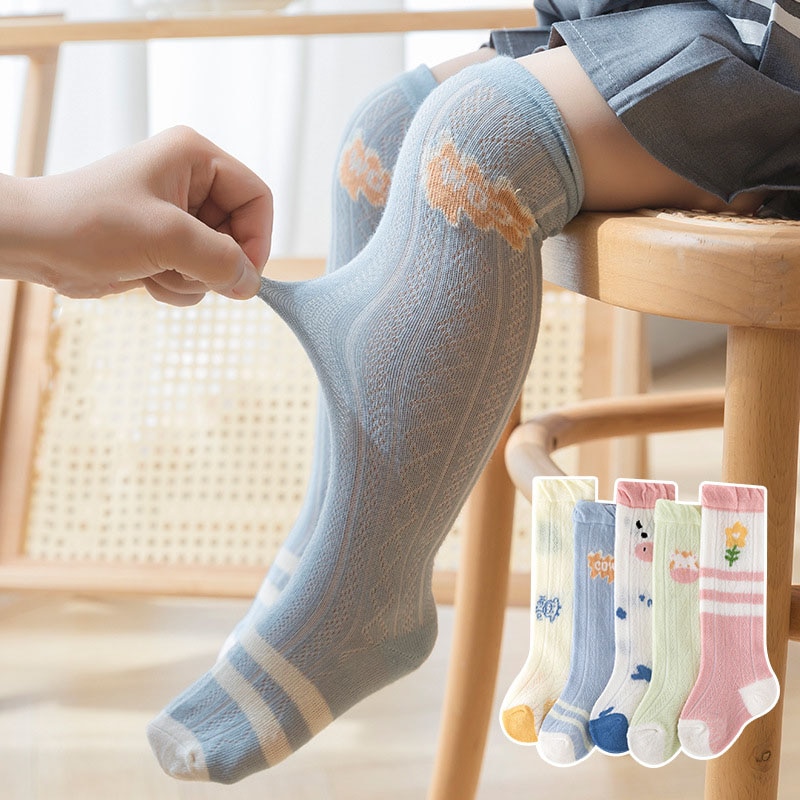 Infant Baby Girls Boys Cotton Socks Hand-Stitched Kids Knee High Socks Plain Spanish Style Toddler Newborn Sock for 0-4 Years
