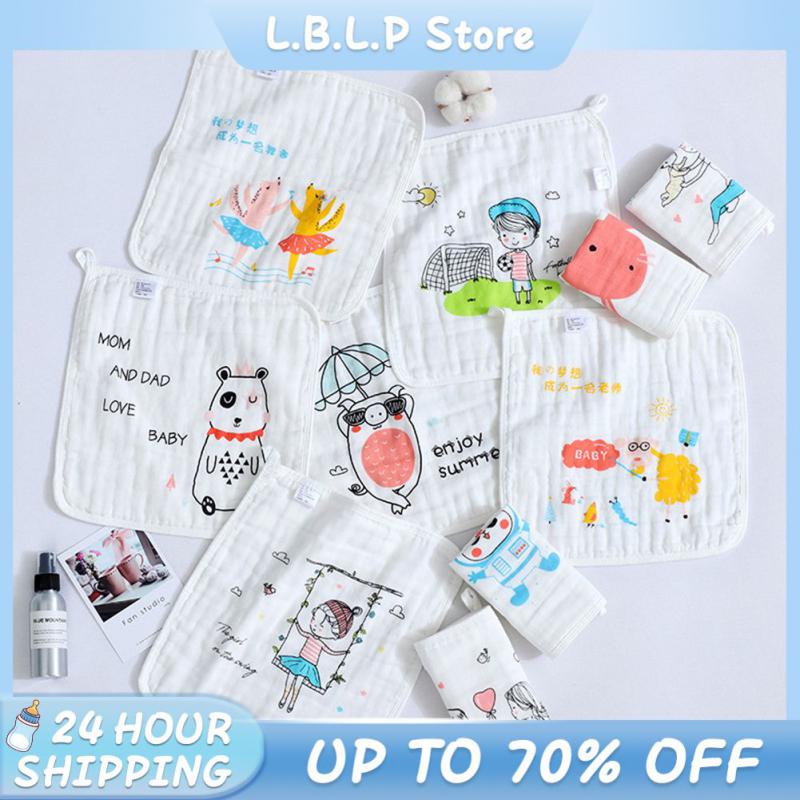 5-piece Set Baby Face Towel Six-layer Cotton Gauze Baby Saliva Towel Anti-dirty Childrens Handkerchief Cartoon Print Baby Stuff