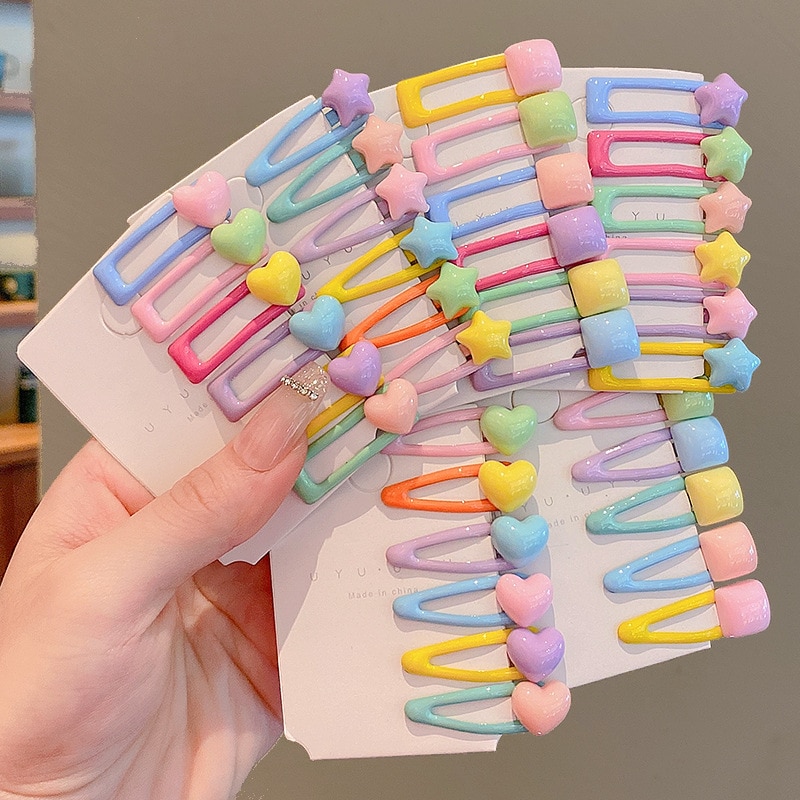 5/6pcs/set Cute Colorful Heart Star Waterdrop Strip Hair Clip for Girls Sweet Hair Decorate Hairpin Kids Lovely Hair Accessories