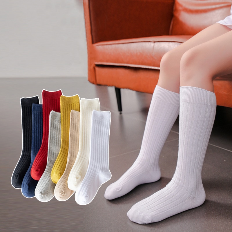 New Spanish Newborn Baby Sock Autumn Winter100% Cotton Solid Color Knee High Girls Boys Double Needle Tube Socks For 0-12 years