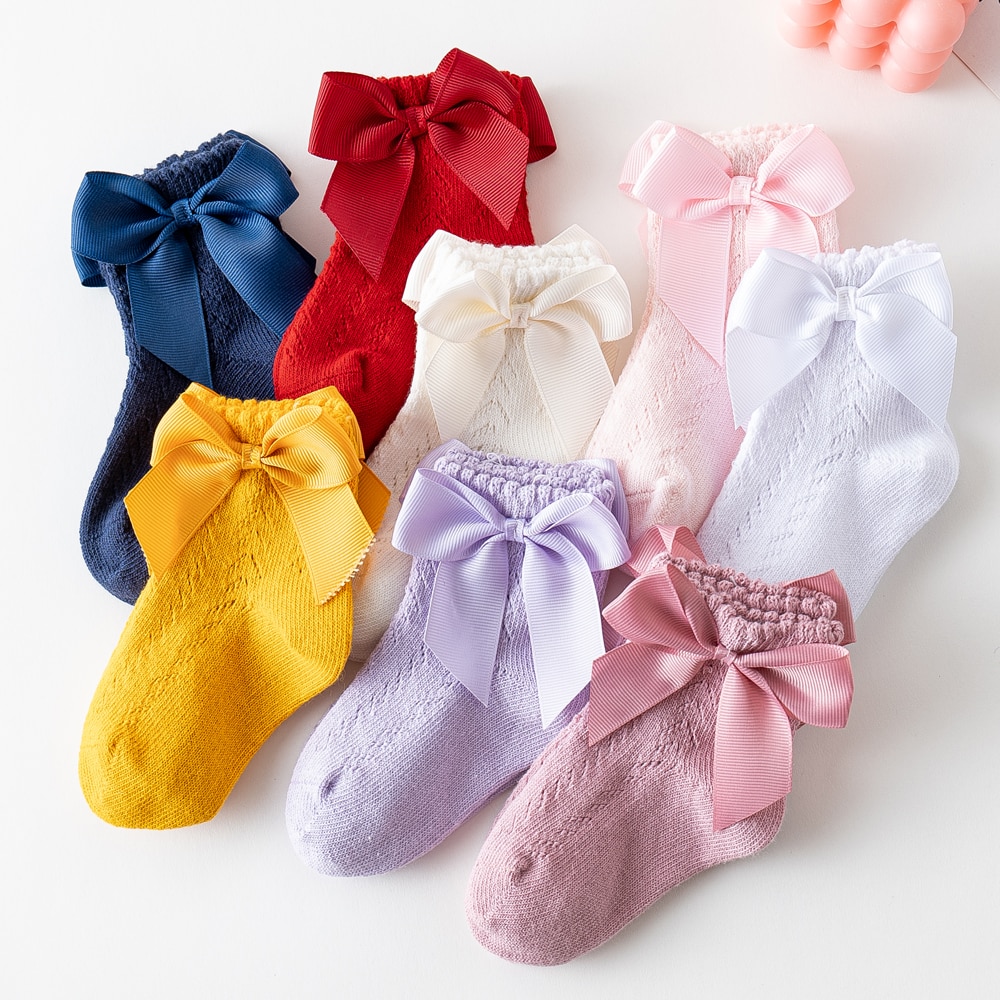0-5Years Summer Baby Girls Socks Big Bows Children Girl Short Socks Breathable Cotton Hollow Out Toddlers Kids Princess Socks