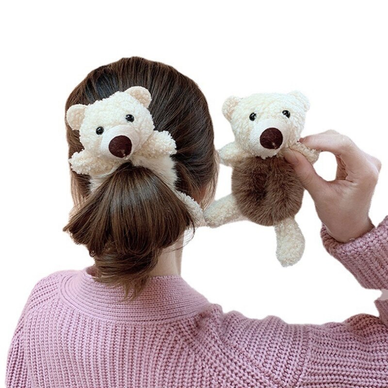 1 Pc Cartoon Plush Headwear Korean Simple Bear Hair Tie Furry Hair Ring Fashion Hair Rope Sweet Cute Girls Hair Accessories
