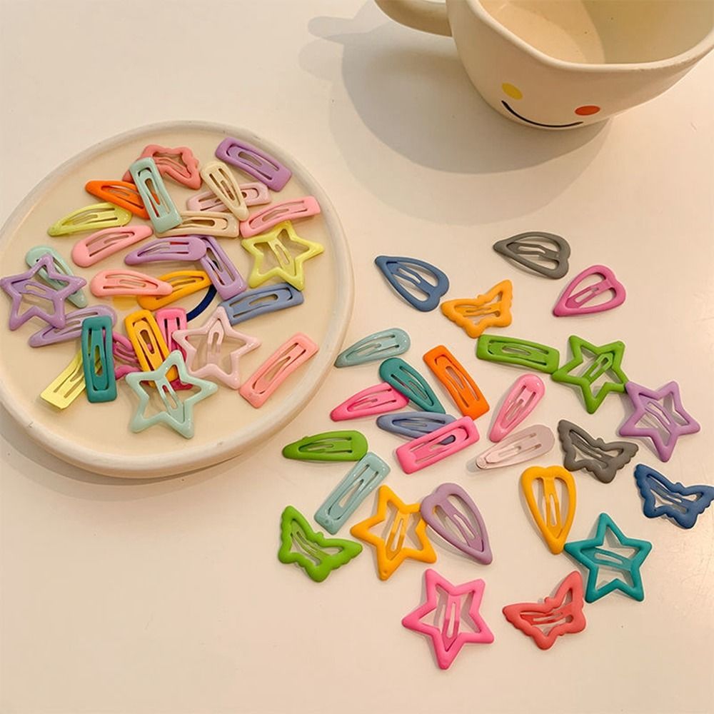 8 pcs/Set Y2K Summer Children Cute Star Hairpin Candy Color Korean Heart Shape Butterfly Hair Clip Headwear Hair Accessories