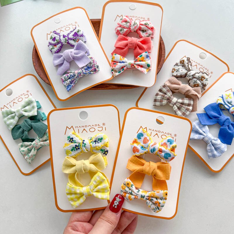 3Pcs Bowknot Baby Girl Hairpins Cute Floral Plaid Dot Children Hair Clips Hairpin Kid Barrettes Headwear Baby Hair Accessorie