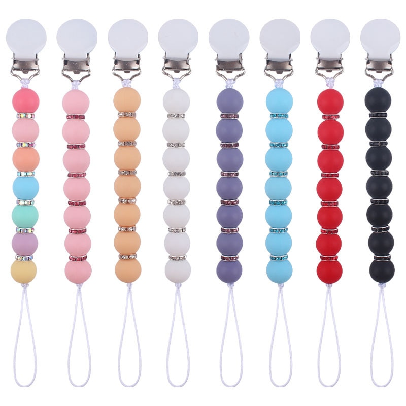 Baby Pacifier Clips Silicone Beads Pearl Beads Pacifiers Chain Infant Nipple Appease Soother Chains Clip Newborn Nipple Holder