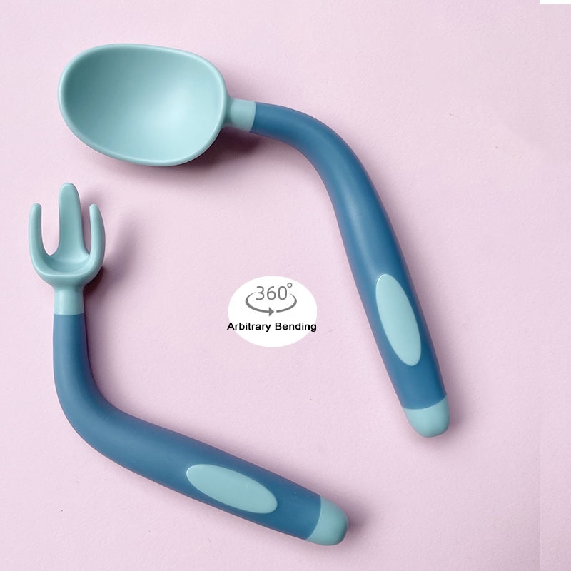 Baby Silicone Tableware Set Baby Products Spoon Fork Set Toddlers Learning To Eat Training Flexible Soft Fork Infant Tableware