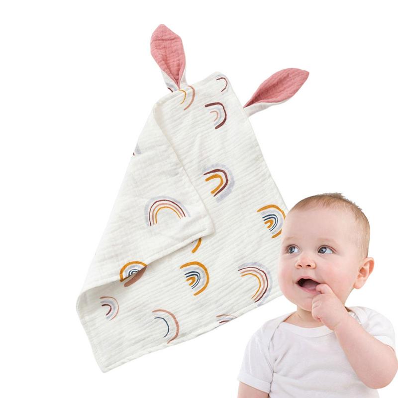 Bunny Security Blanket Breathable Muslin Soothing Towel Bunny Ear Shape Animal Pattern Infant Bibs Face Bath Towels Sweat