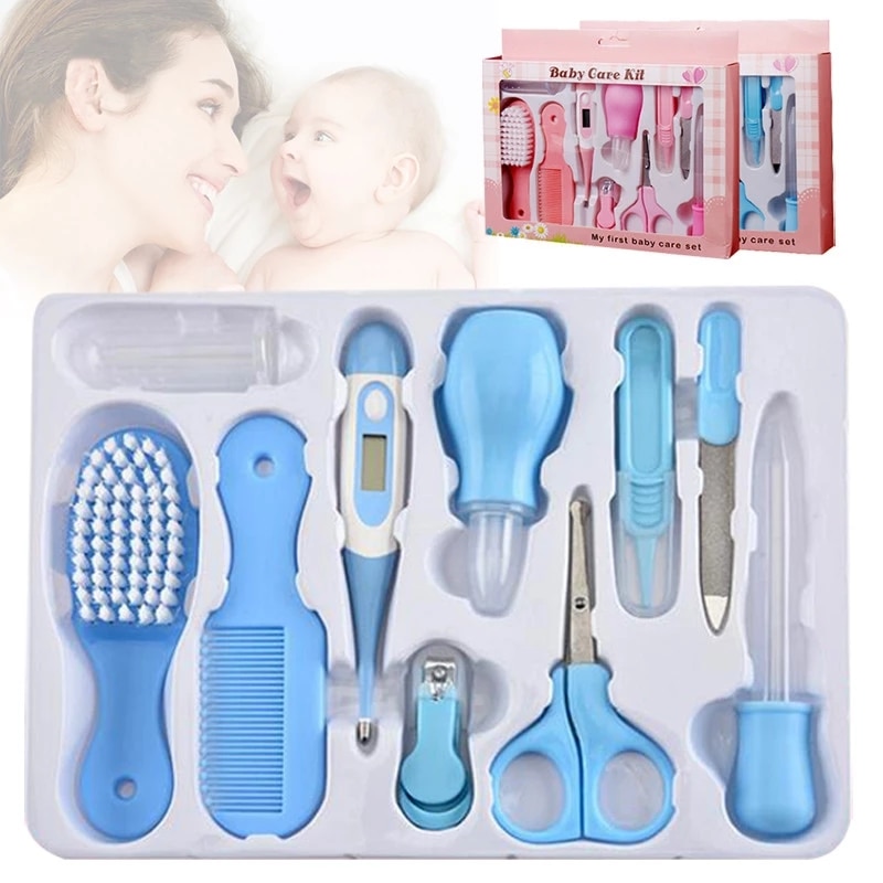 10pcs/set Newborn Care Kit Nail Hair Thermometer Grooming Brush Clipper Scissor Multifunction Kid Toiletries Kit Baby Care