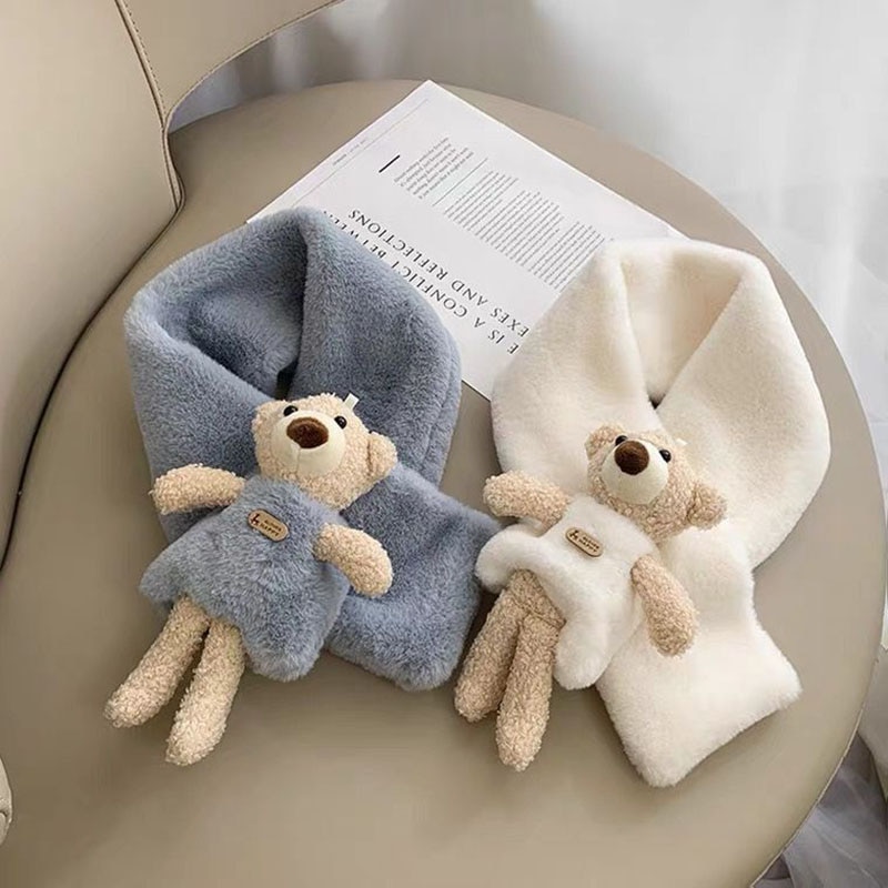 Autumn Winter Imitation Rabbit Hair Outdoor Keep Warm Scarf Solid Children's Scarf Baby Boys Girls Plush Bear Neck Warm Sca