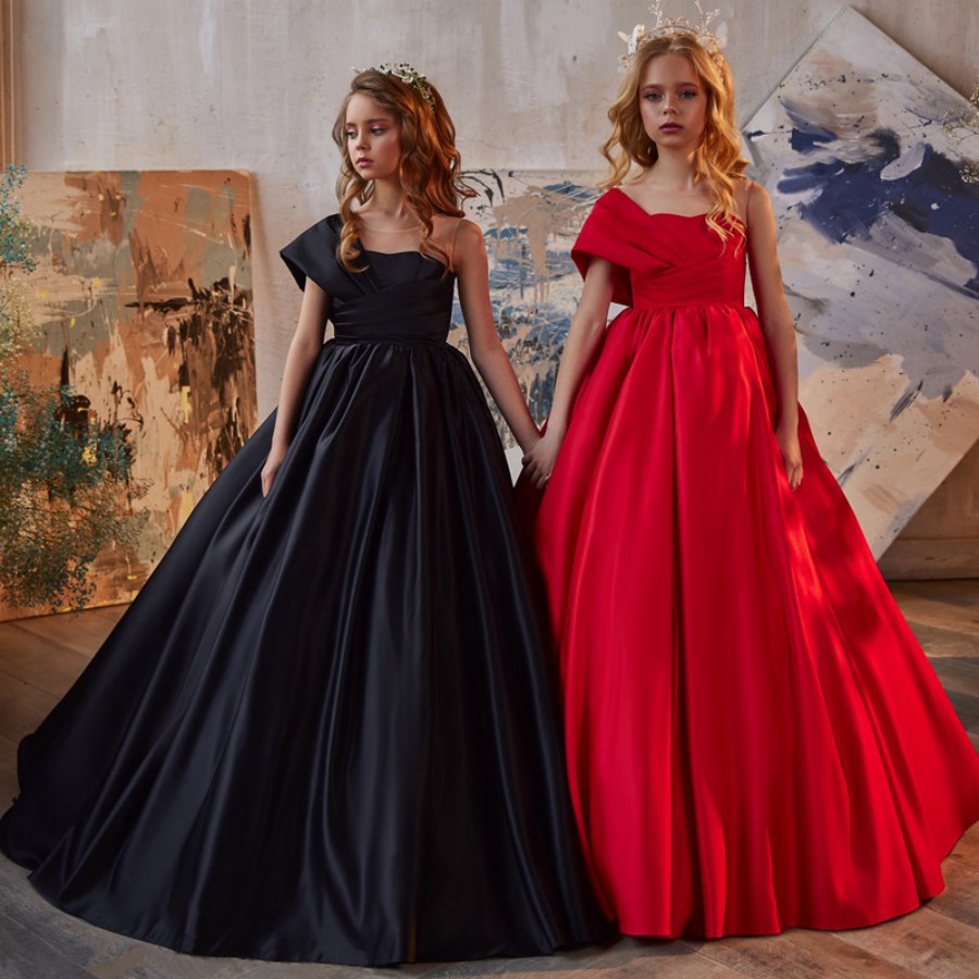 Girls Modesty Pageant And Wedding Party One Off Shoulder Dress 3 To 14 Years Teen Transparent Back Evening And Prom Dresses Red