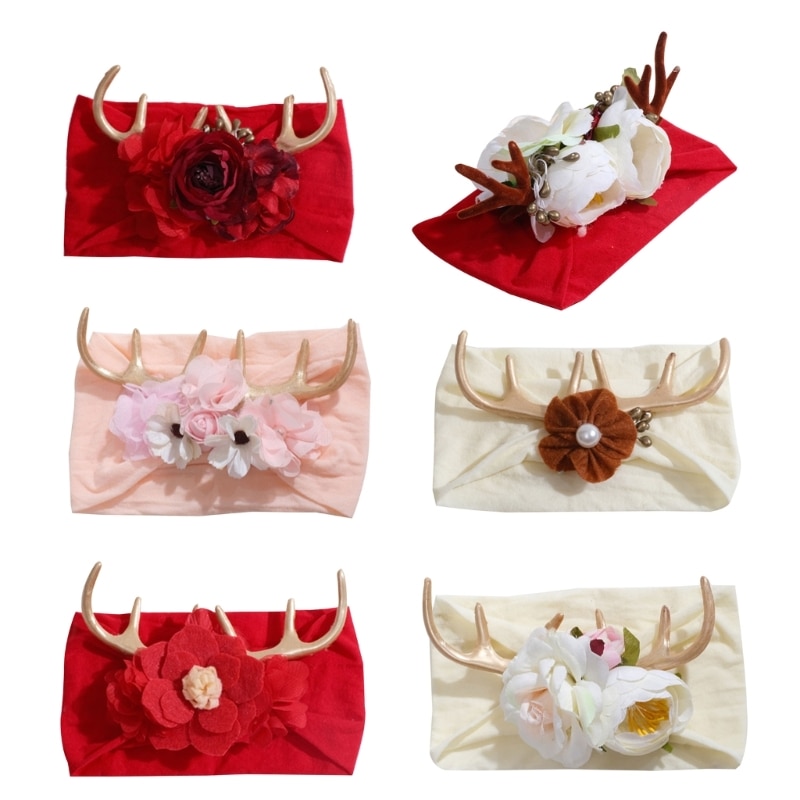 Elastic Stretchy Soft Wide with Flower Elk Decor Headbands Hairband Knot Turban Headwraps Hair Accessories for Kids Todd