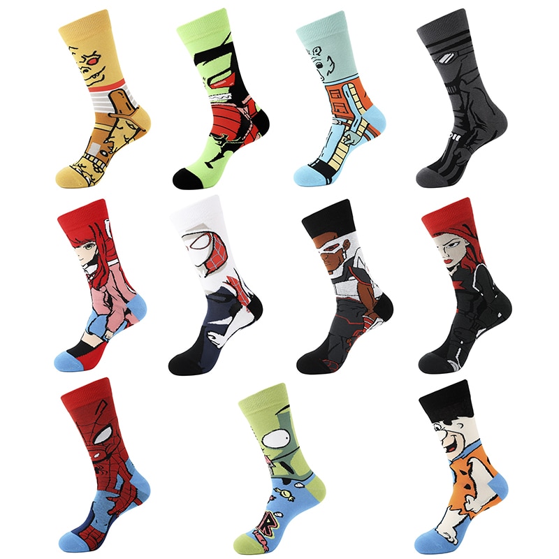 Disney cartoon characters cartoon cute pattern fashion high quality anime figures spider socks men and women cartoon socks