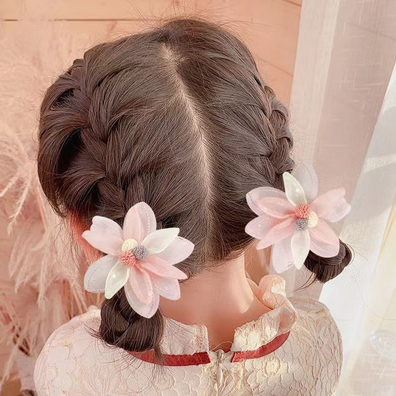 Mesh flower hair rope net red color matching chiffon rubber band girl tie hair, hair loop, bangs clip