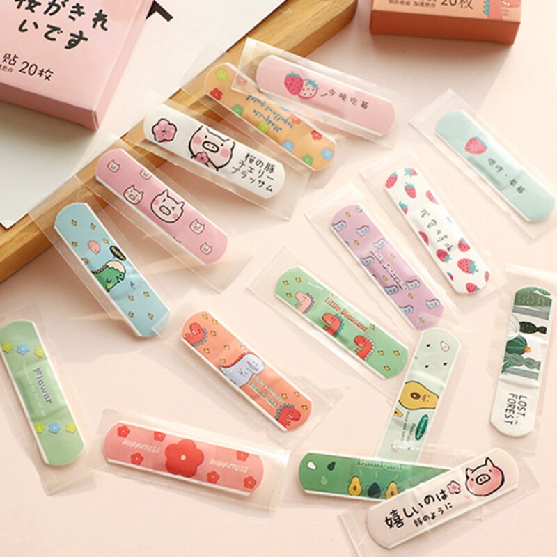 20pcs/box Cartoon Band Aid Waterproof Skin Patches Kawaii Hemostasis Heel Patch Medical First Aid Strips Wound Dressing Plaster