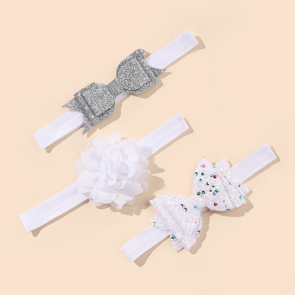 3pcs/lot Shiny Sequin Bow Chiffon Flower Newborn Toddler Baby Kids Headband Girls Children Photo Props Accessories Birthday Gift