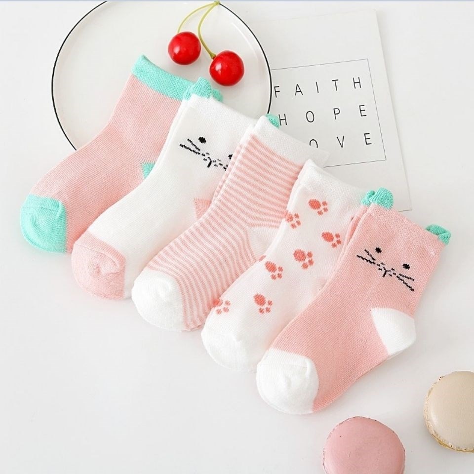 5 Pairs/lot Cartoon Cat Animal Soft Cotton Knit Baby Socks Kids Boy Newborn 2023 New Fashion Baby Girl Boys Socks for 0-6Yrs