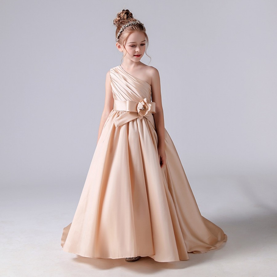 Girls Front Pleated Applqiues Special Occasiaon And Graduation Party Dress 3 To 14 Years Teen Prom And Wedding Ankle Length Gown