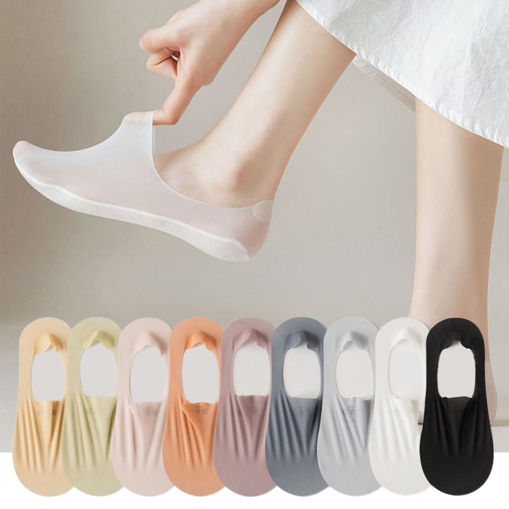 5 Pairs Summer Half-Palm Suspender Women Silicone Non-Slip Ice Silk High Heels Shoes Non-Slip Socks Nvisible Boat Socks