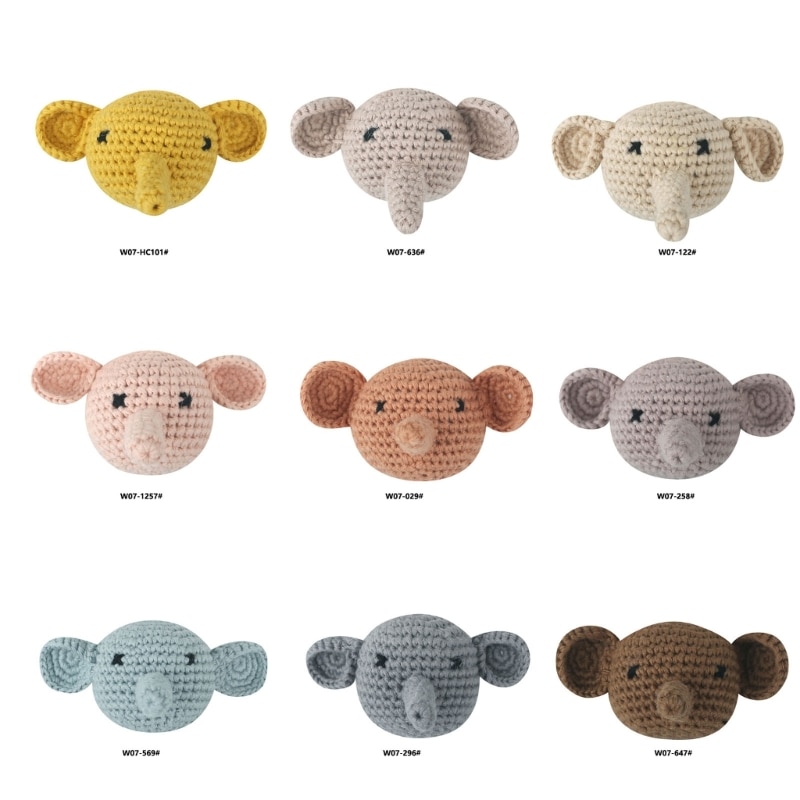 Soft-Cotton Baby Pacifier Chain DIY Mini Knitted Elephant Heads Baby Present Lightweight Size 4.5cm×4.5cm/1.8x1.8-inch