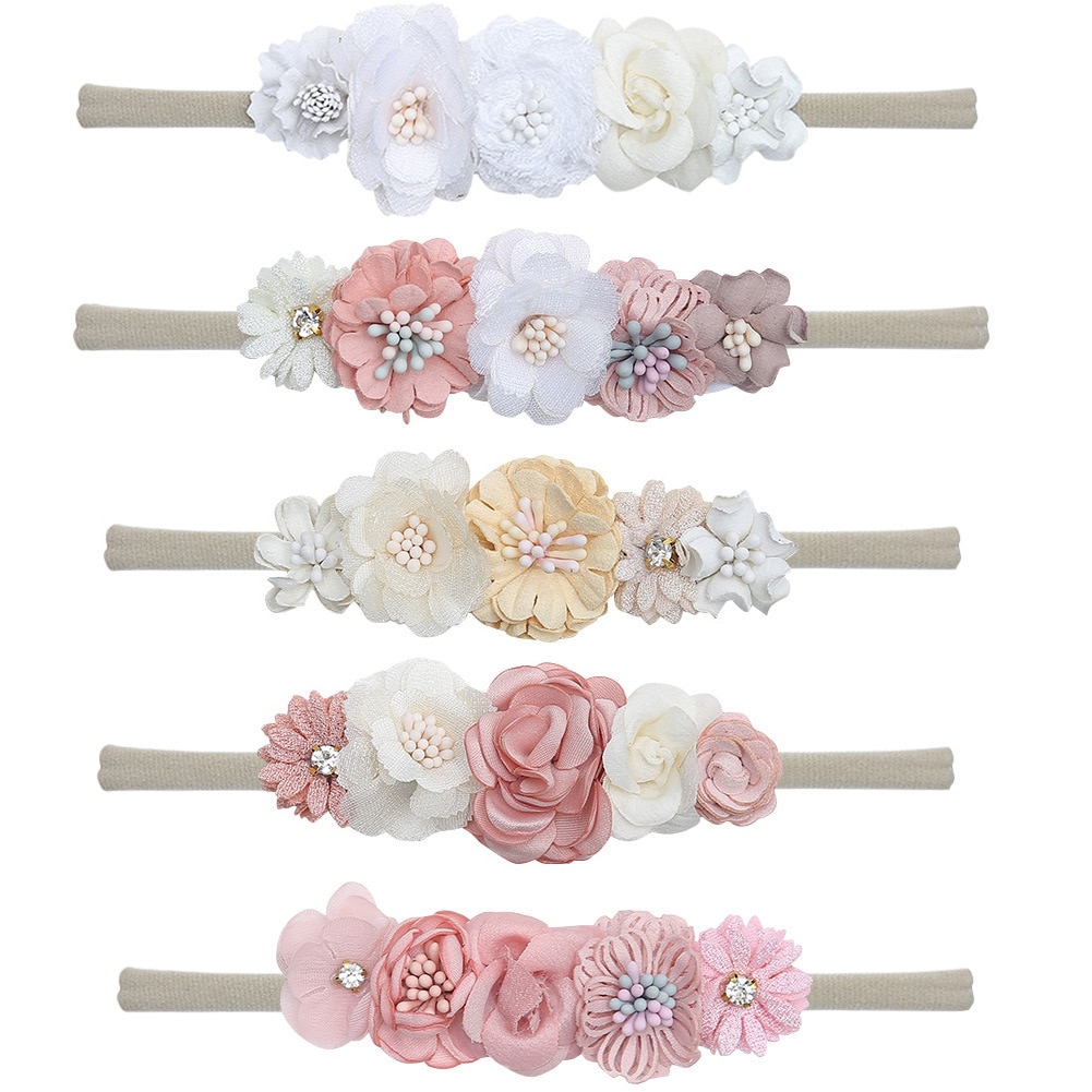 5Pcs/Lot Flower Baby Girl Headband Cute Newborn Elastic Nylon Hair Band Headwraps Toddler Headwear Kids Hair Accessories